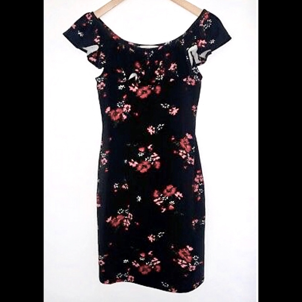 Rebecca Taylor Jersey Marguerite Off Shoulder Ruffle Floral Dress